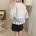 Bell-sleeve Top, Pullover Sun Protection Outerwear, Women's Spring-summer White Mesh Lace Short Chiffon Shirt_ecoleips.com