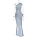 Elegant Satin Long Dress for Women High Waisted One Shoulder Asymmetrical Neckline Pleated Slim Fit Bodycon European American Style_ecoleips.com