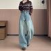 Light Blue Curved Wide-leg Jeans For Women, Winter American-style Design, High-waisted, Loose-fitting, Warm Long Pants_ecoleips.com