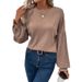 Women's Autumn/Winter Casual Plain Striped Round-Neck Long-Sleeve Loose-Fitting T-Shirt_ecoleips.com