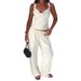 Women's Solid Color Sleeveless Cross Strap Jumpsuit | Loose Fit Wide Leg Romper For Summer_ecoleips.com