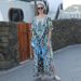 Women's Clothing Green Feather Print Loose Large Size Robe Beach Dress Bikini Sunscreen Shirt_ecoleips.com