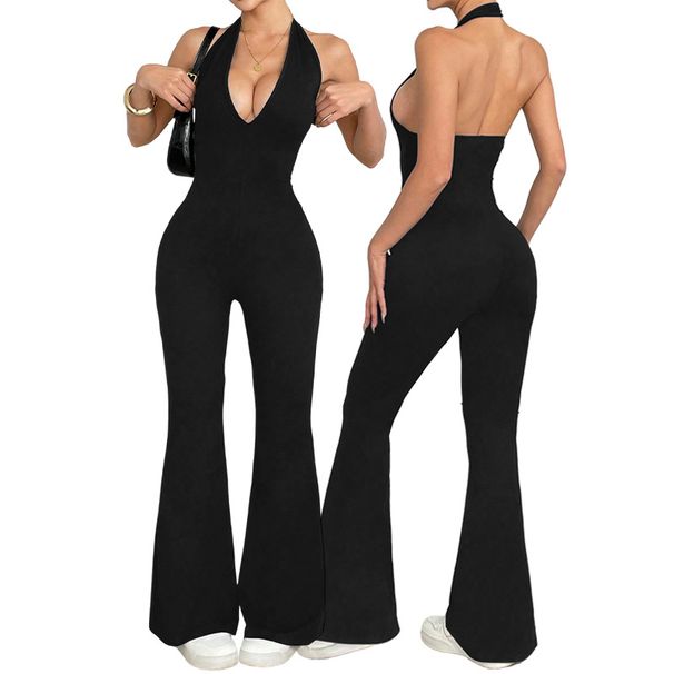European American Style Nude-feel Hollow-out Backless Tight-fitting Jumpsuit, New Summer One-piece Outfit, Butt-lifting_ecoleips.com
