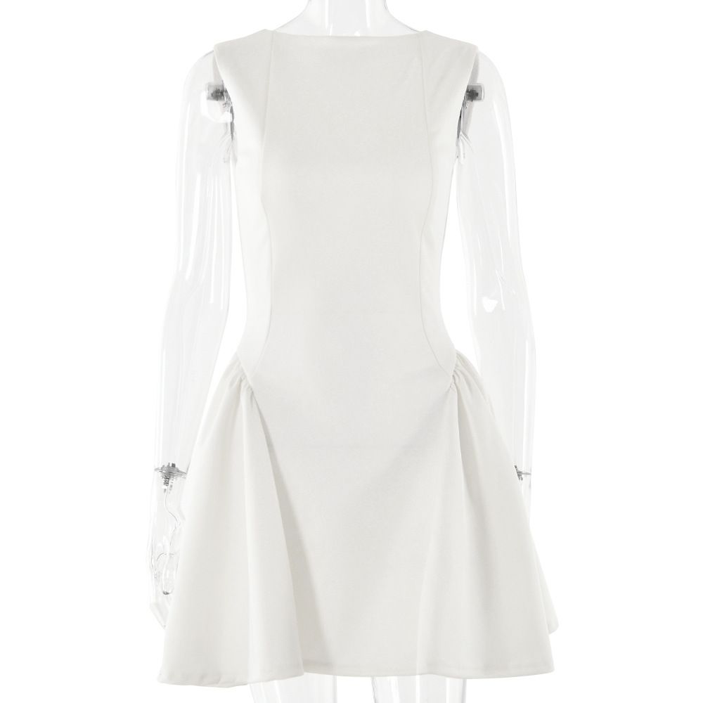 Women's Clothing Autumn Fashion Sexy Backless One Shoulder Short Skirt New Sleeveless Pleated Dress_ecoleips.com