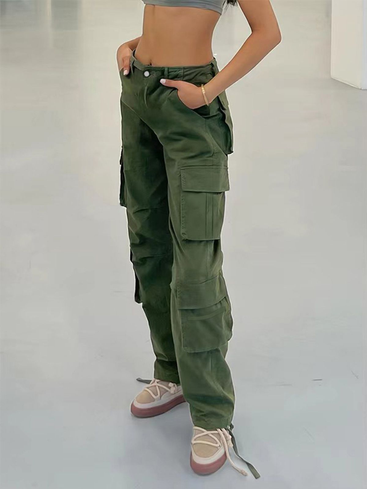 Women's Clothing New Women's Street Hip Hop Style Low Waist Multi Pocket Multi Pocket Workwear Casual Pants Long_ecoleips.com