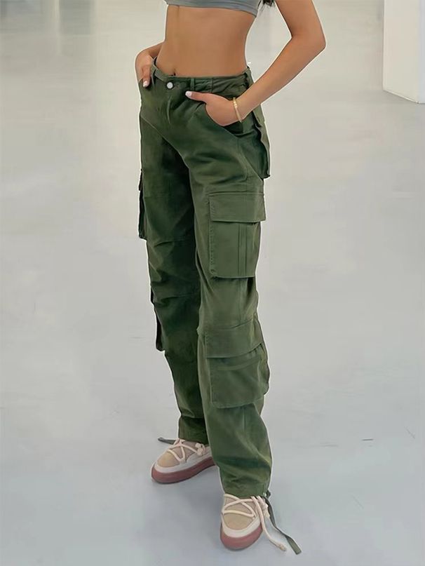Women's Clothing New Women's Street Hip Hop Style Low Waist Multi Pocket Multi Pocket Workwear Casual Pants Long_ecoleips.com