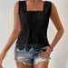 Women's Square Neck Lace Hollow Out Sleeveless Top Breathable Solid Color Summer Shirt Fashion Vest_ecoleips.com