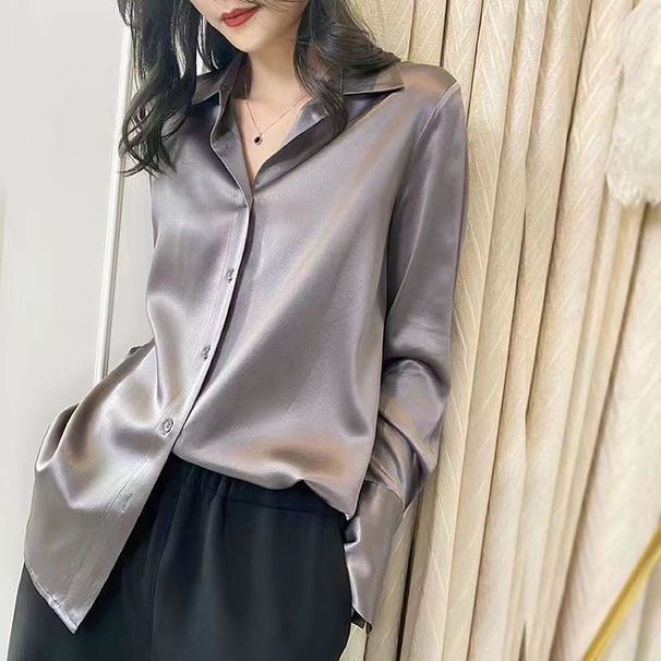 2025 Satin Women's 2025 New Versatile Hanging Top Design Sense Niche Hong Kong Style Shirt Long Sleeved_ecoleips.com