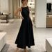 Black Sleeveless Waist Pendulum Dress Temperament Commuter Medium Long Dress For Women Elegant Daily Wear Party Outfit_ecoleips.com