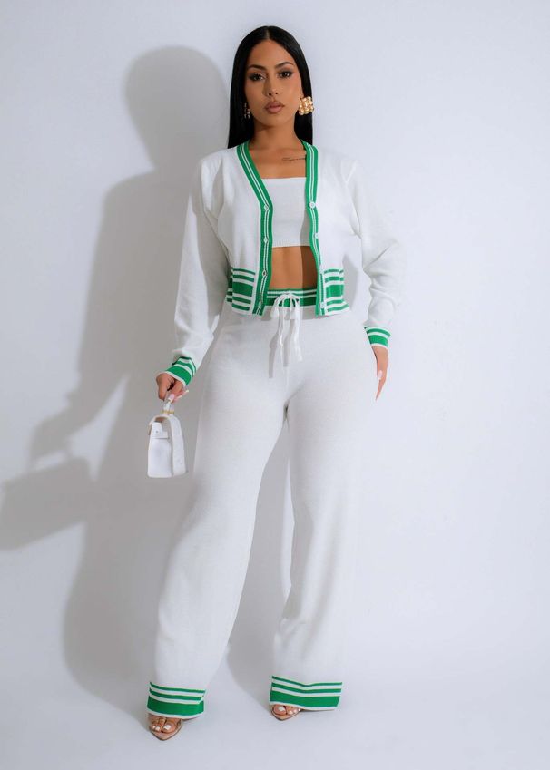 Women’s Clothing autumn and winter new women's striped cardigan knitted casual three piece suit_ecoleips.com