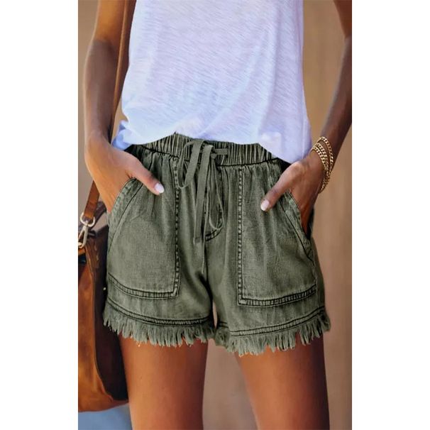 Women's Clothing Elastic Waist Drawstring Casual High Waist Slim Denim Shorts Women_ecoleips.com