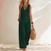 Breathable Summer Casual V-Neck Button Vest & Pants Set – Lightweight Comfort Outfit For Women_ecoleips.com