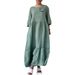 Women’s Clothing Summer Women's Round Neck Gathered Long Sleeves Drawstring Back Tie Solid Color Casual Dress_ecoleips.com