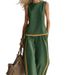 Women's Spring Summer Sleeveless Color Block Vest And Wide Leg Pants Two-Piece Set Fashionable Commute Clothing_ecoleips.com
