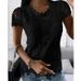 Summer Women's Lace Short-Sleeved Top Casual Elegant Fashion American Style Linen Cotton Polyester Blouse For Ladies_ecoleips.com
