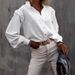 Women's Clothing Women's Lantern Sleeve Solid Color Long Sleeve Shirt - Casual Office Blouse With Button Down Collar & Polyester-Spandex Blend_ecoleips.com