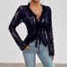 Women's Long Sleeve Lace Blouse, Deep V Neck Ruffled Sheer Mesh Top With Front Tie, Elegant Slim Fit Floral Lace Shirt For Daily Casual Club Party Nig_ecoleips.com