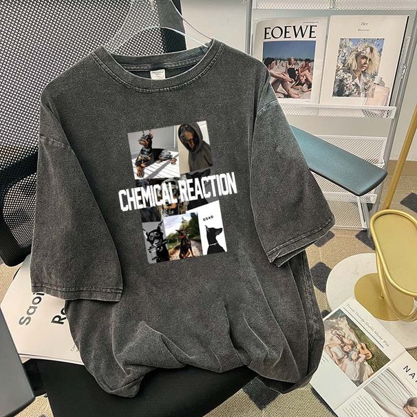 Women's Clothing Retro Washed Old Design Pure Cotton Short Sleeved T Shirt Loose Top_ecoleips.com