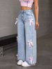 K Street Hot Girl Bow Jeans Loose Straight Leg Wide Leg Pants_ecoleips.com