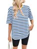 Women's Clothing Summer Loose Casual Striped Color Matching Round Neck Five Point Sleeve T Shirt Female_ecoleips.com