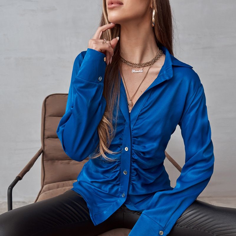 Women's Elegant Solid Color Long Sleeve Cardigan Shirt Casual Spring Autumn Fashion American Style_ecoleips.com