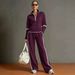 Women's Color Block Sportswear Set Casual European American Style Stand Collar Sweatshirt And Wide Leg Pants Two-Piece Outfit for Summer_ecoleips.com