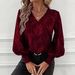 K Classic Leopard Print V-neck Lantern Sleeve Long Sleeved Shirt_ecoleips.com