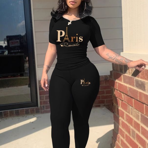 Women's Fashion Tight Fitting T-Shirt And Pants Set Short Sleeved Clothing Outfit For Women_ecoleips.com