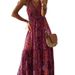 2024 European And American New Bohemian Style Strap Long High Waist V-neck Floral Print Summer Dress Women's Clothing_ecoleips.com