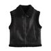 Women's Faux Fur Vest With Zip Closure, Winter Fashion Outerwear For Street Style, Black/Deep Brown/Chocolate, S/M/L_ecoleips.com