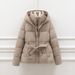 Women's Clothing Thickened Cotton Coat For Women Short Style Waist Slim Fit Hooded Lace Up Warm Coat_ecoleips.com