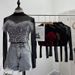 Two Piece Suit Fur Sequined Camisole + Long Sleeved Half High Collar Perspective Mesh T Shirt Top_ecoleips.com