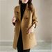 "Women's Wool-Blend Trench Coat - Double-Breasted Mid-Length Winter Coat With Padded Lining, Relaxed Fit, Korean Style In Classic Colors"_ecoleips.com