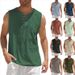Men's Cotton Linen Solid Color Casual Shirt Sleeveless Tie Waist Fashion Top Summer Hot Selling_ecoleips.com