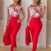 2024 New Casual Fashion Slim Fit Printed Ruffle Sleeve Single-Breasted Top Solid Color Pants With Belt Set For Women_ecoleips.com