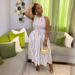 Women's Clothing Striped Round Neck Sleeveless Backless Cross Strap Waist Dress With Large Skirt_ecoleips.com