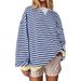 Women's Clothing Autumn And Winter Oversized Casual Thickened Striped Sweatshirt For Women_ecoleips.com