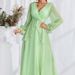 Women's Elegant chiffon V-neck chiffon puff sleeve evening dress prom dress bridesmaid dress party dress_ecoleips.com