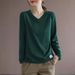Spring/Autumn Korean V-Neck T-Shirt For Women, Long-Sleeve Loose Korean Slimming Versatile Top, Plus-Size Casual Base La_ecoleips.com