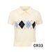 Women's Preppy French-Inspired Argyle Polo Knit Top Classic Colors Breathable Wrinkle-Resistant Short Sleeve Sweater_ecoleips.com