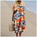 Plus-Size Women's Shirt Pocket Short-Sleeve Dress, Fish Pattern Base Print, Vacation-Style Dress_ecoleips.com