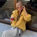 girl 2025 Autumn Winter New Korean Age-Reducing Bright Color Eye-Catching Stand Collar Long Sleeve Cotton Jacket For Women,_ecoleips.com