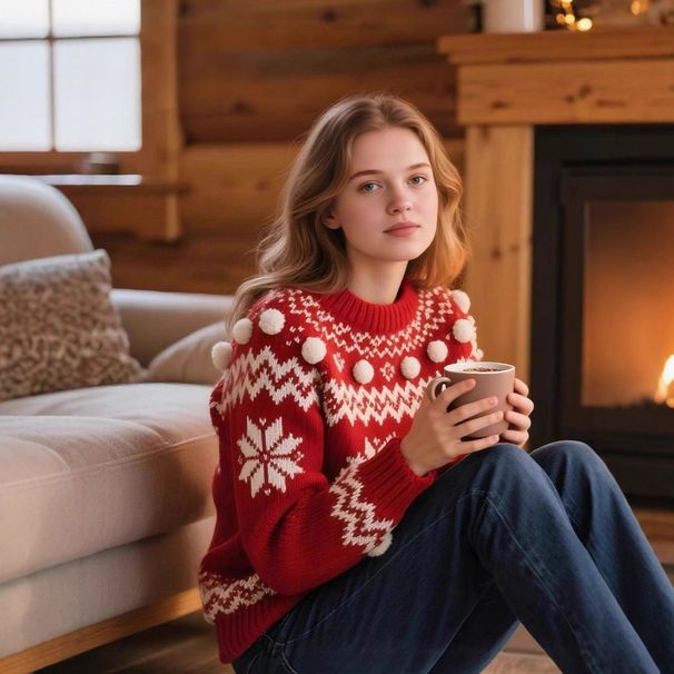 Festive Knit Christmas Sweater For Women – Soft Pullover With Faux Fur Details (XS-XL, Classic Red)_ecoleips.com