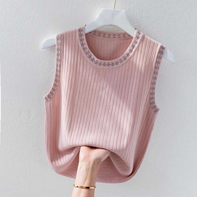 Women’s Clothing Ice Silk Camisole Vest For Women, White Bottoming Shirt, Loose Bright Silk, Fashionable Design Top For Summer_ecoleips.com