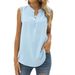 Women's Spring Summer New Solid Color Shirt Loose V-neck Sleeveless Lace Trim Top_ecoleips.com