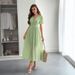 Women's European American Style Vacation Inspired Deep V Neck Short Sleeve Long Dress Spring Summer_ecoleips.com