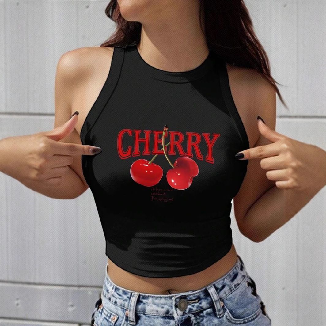 European And American Style Pure And Sexy Girl Fruit Print Sleeveless Pullover Tank Top Sexy Cropped Top_ecoleips.com