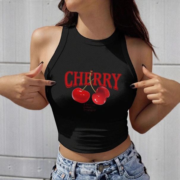 European And American Style Pure And Sexy Girl Fruit Print Sleeveless Pullover Tank Top Sexy Cropped Top_ecoleips.com