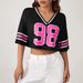 Sexy V Neck Top for Women Loose Fitting Short Sleeved Number 98 Print Color Blocking American Style Trendy Clothing_ecoleips.com