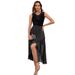 Elegant Mesh Layered Sleeveless Asymmetrical Hem Puffy Dress For Prom, Bridesmaid, Party, Evening Gown (Black/Red/Pink/Green, S/M/L/XL)_ecoleips.com